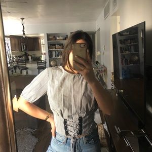 Striped top with corset style detail